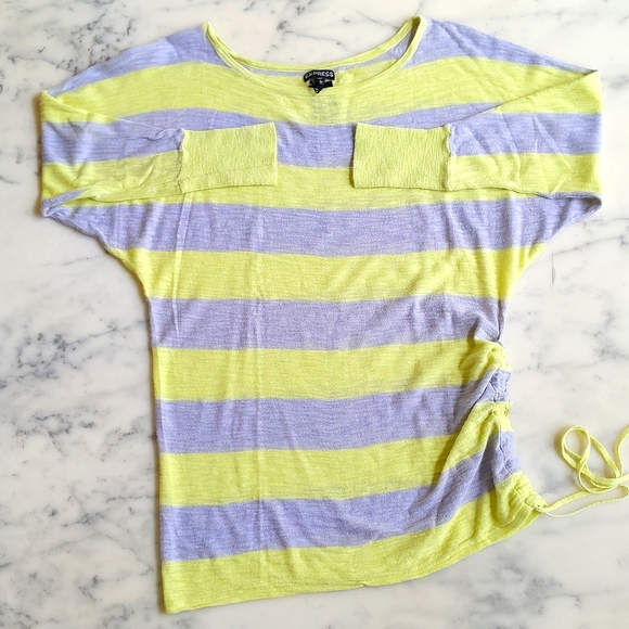 NWT. Express Cotton and Rayon Loose Fit 3/4 Sleeve Top with multi color stripes. - Picture 3 of 4